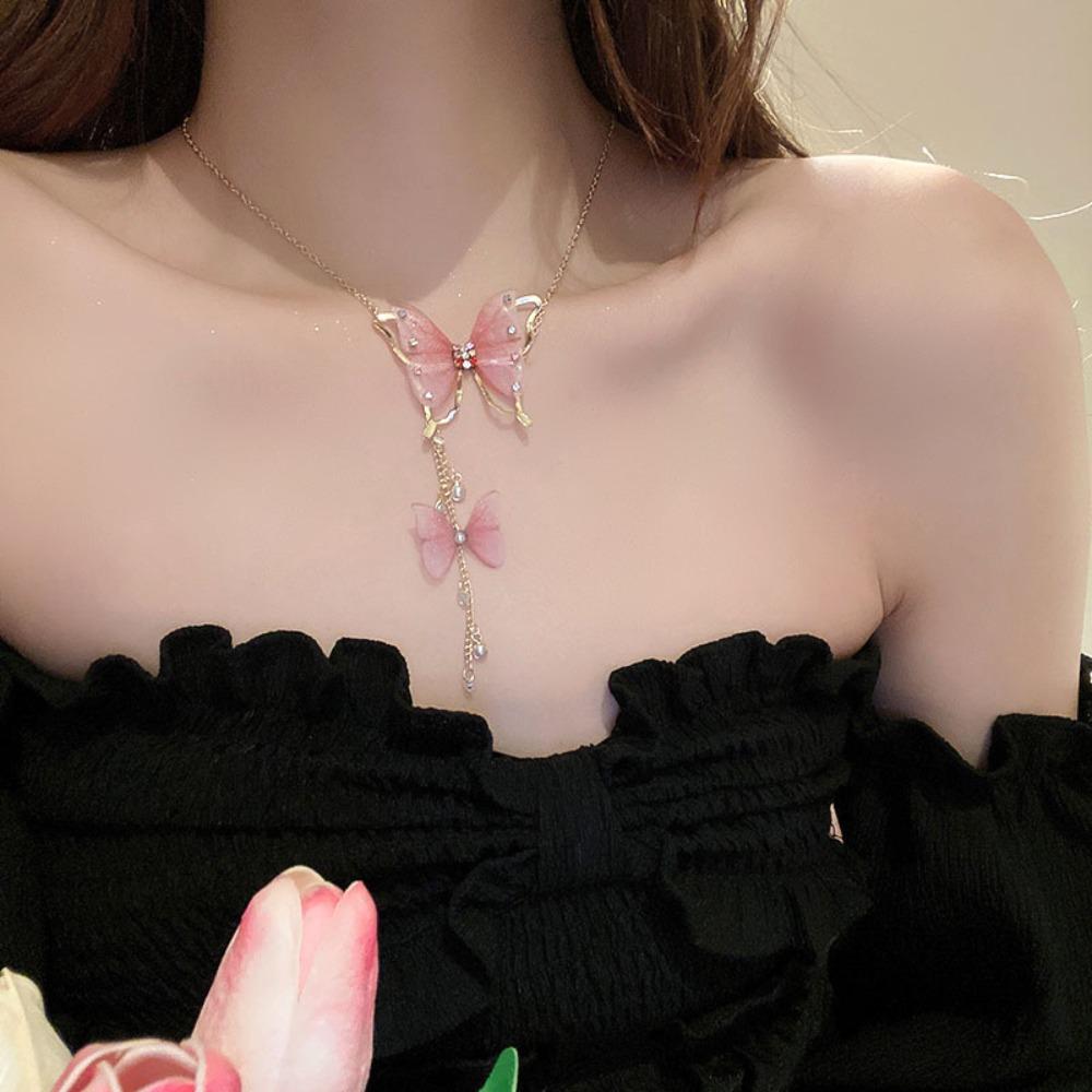 Rhinestone Butterfly Necklace Zinc Zinc Alloy Korean Style Accessories Vintage Vintage Party Jewelry Gift