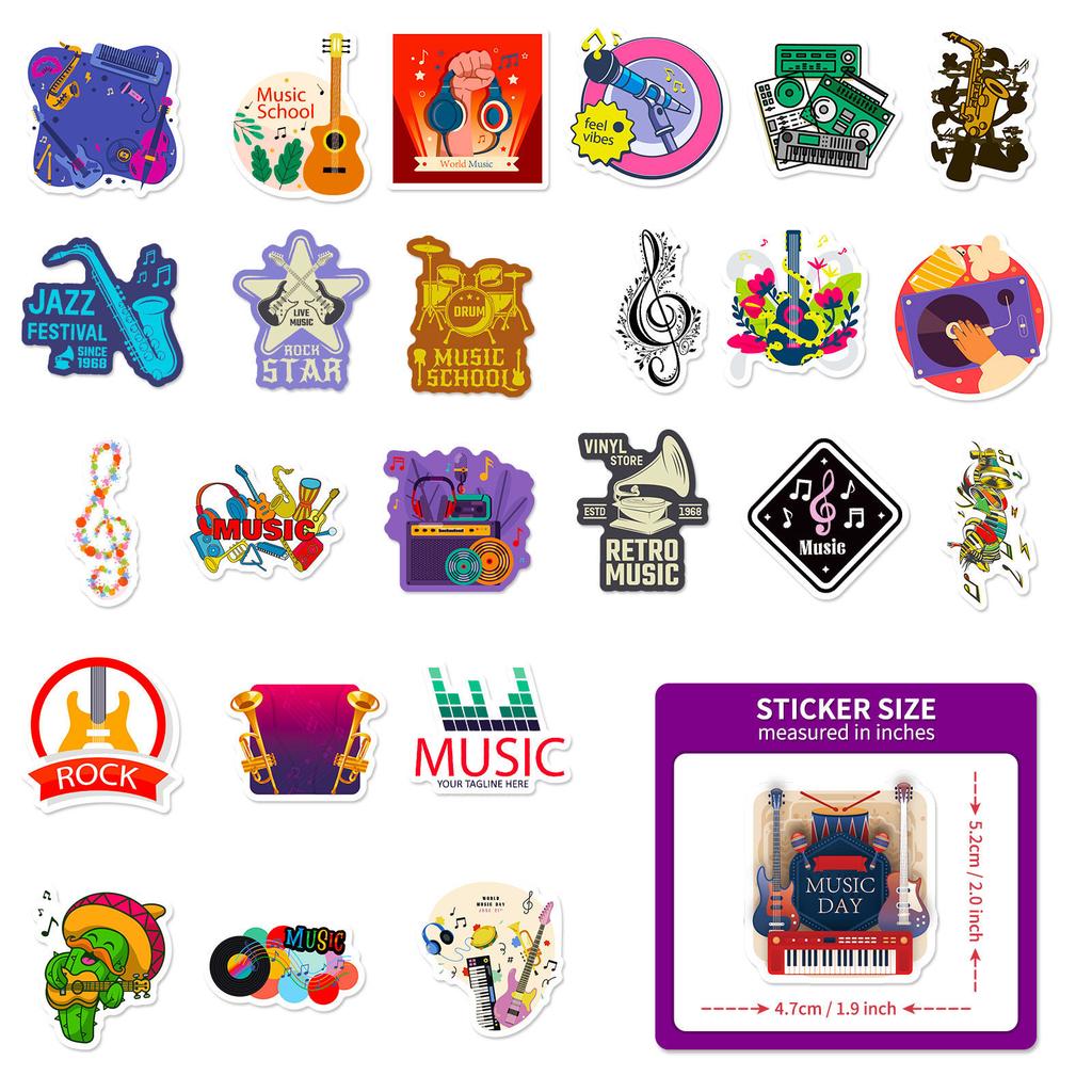 10 30 50PCS Colorful Music Festival Stickers Vinyl Record Guitar Headphone DIY Decor For Water Bottle Phone Laptop Luggage Gifts