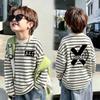 Boys' Striped Cotton Long-Sleeve T-Shirt - Trendy Spring/Autumn 2026 Patchwork Top, Medium/Large