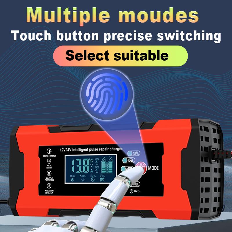 24V 5A 12V 10A Battery Charger Smart Fast Charging for Car Batteries 7-Stage Charge Pulse Repair for AGM GEL WET Lead Acid