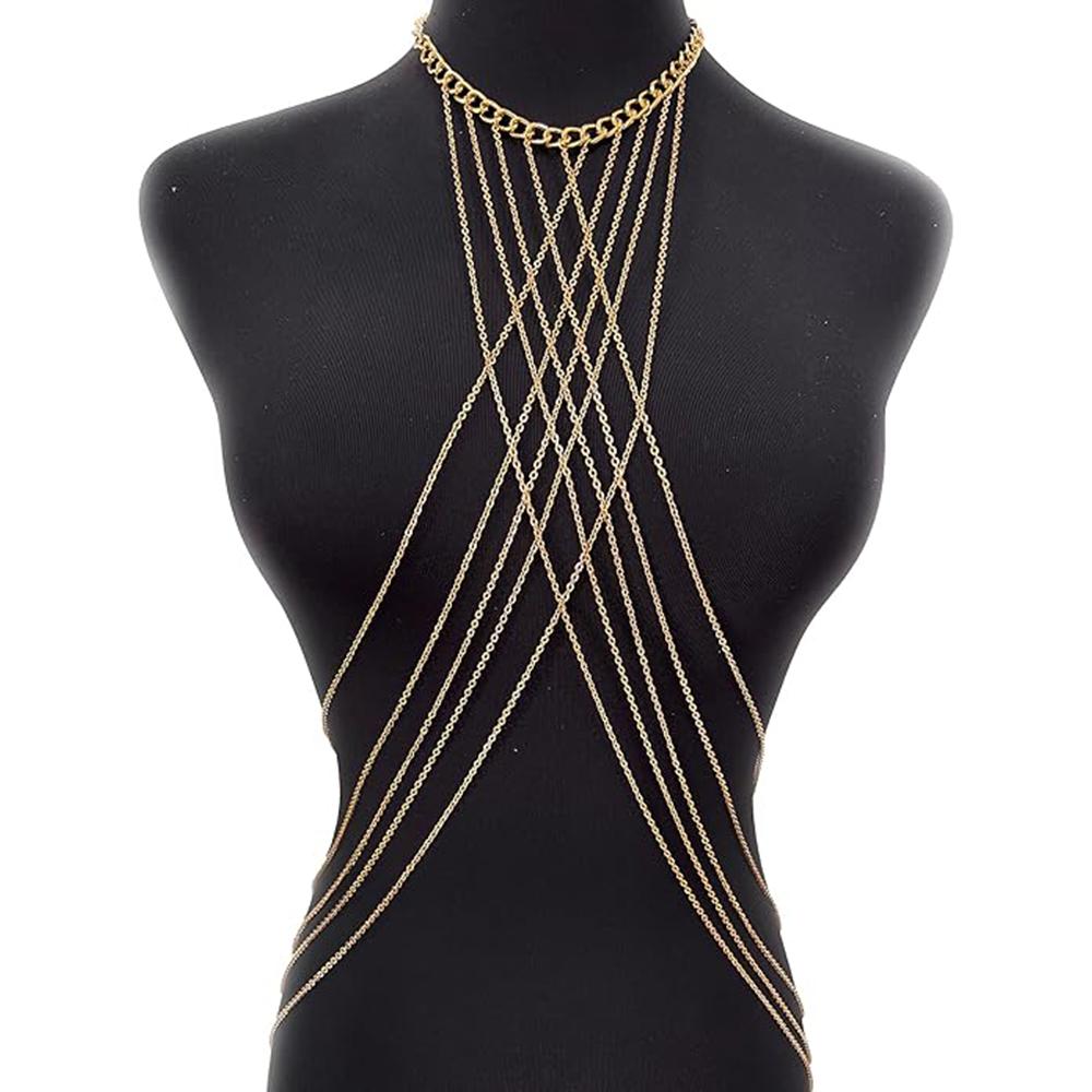 Harness Body Chain Sexy Layered Tassel Belly Waist Chain Necklace Boho Hot Bikini Nightclub Party Beach Body Jewelry Gold Tone