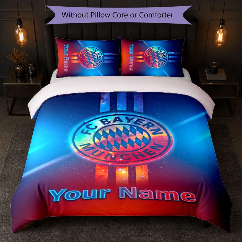 Set Biancheria da Letto Personalizzato Bayern Monaco con Nome Testo 1 Copripiumino+2 Federe Logo Calcio Regalo Personalizzato per Occasioni Speciali Decorazione Camera da Letto