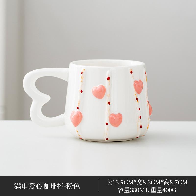 Creative Ceramic Heart Coffee Mug Hand-shaped Ceramic Pink Heart Latte Coffee Mug Delicate Afternoon Tea Flower Tea Cup Gift New 380ML