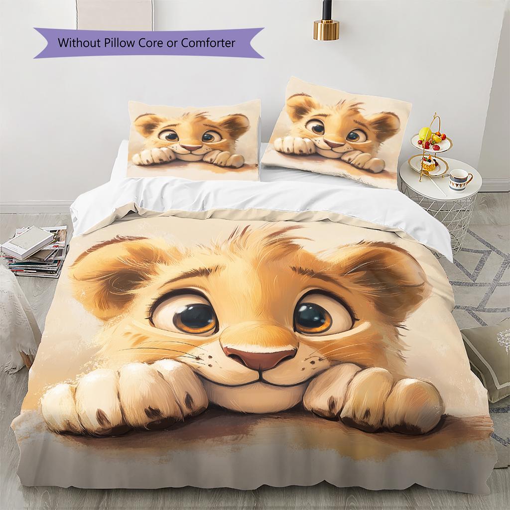 Little Lion Pattern Bedding Home Decoration Birthday Gift (1 * duvet cover + 2 * pillowcase, without core)
