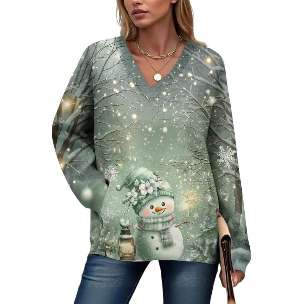 Women's Casual And Fashionable Christmas Print Long-Sleeved Top