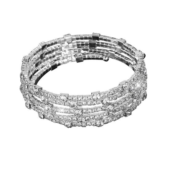 

Регулируемый открывающийся сплав браслет блестящие стразы многослойный дизайн браслет на запястье серебряный