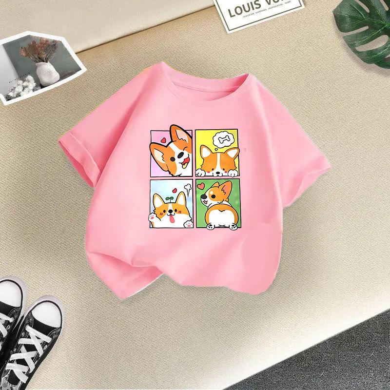 Kinder T-Shirt Niedliche Tiere Gedruckt Kinder 100% Baumwolle Oberteile 2-13J Locker Geschnitten Lässig O-Ausschnitt Kurzarm T-Shirt