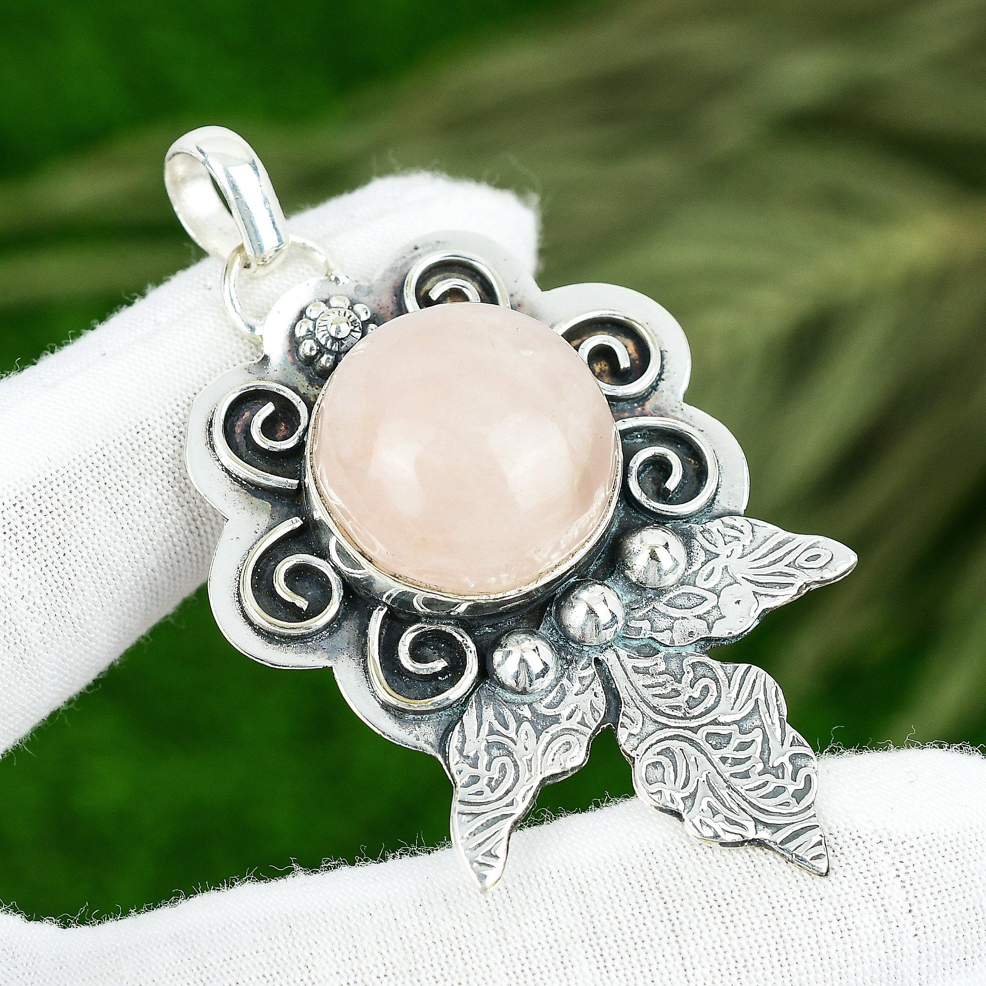

Sisters Day Deal Rose Quartz Stone 925 Sterling Silver Birthday Pendant Jewelry