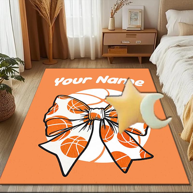 1PC Custom Name Basketball Bow Theme Floor Mat Ideal for Living Room, Game Rooms, Office, Bedroom,Floor Mat Playful Design