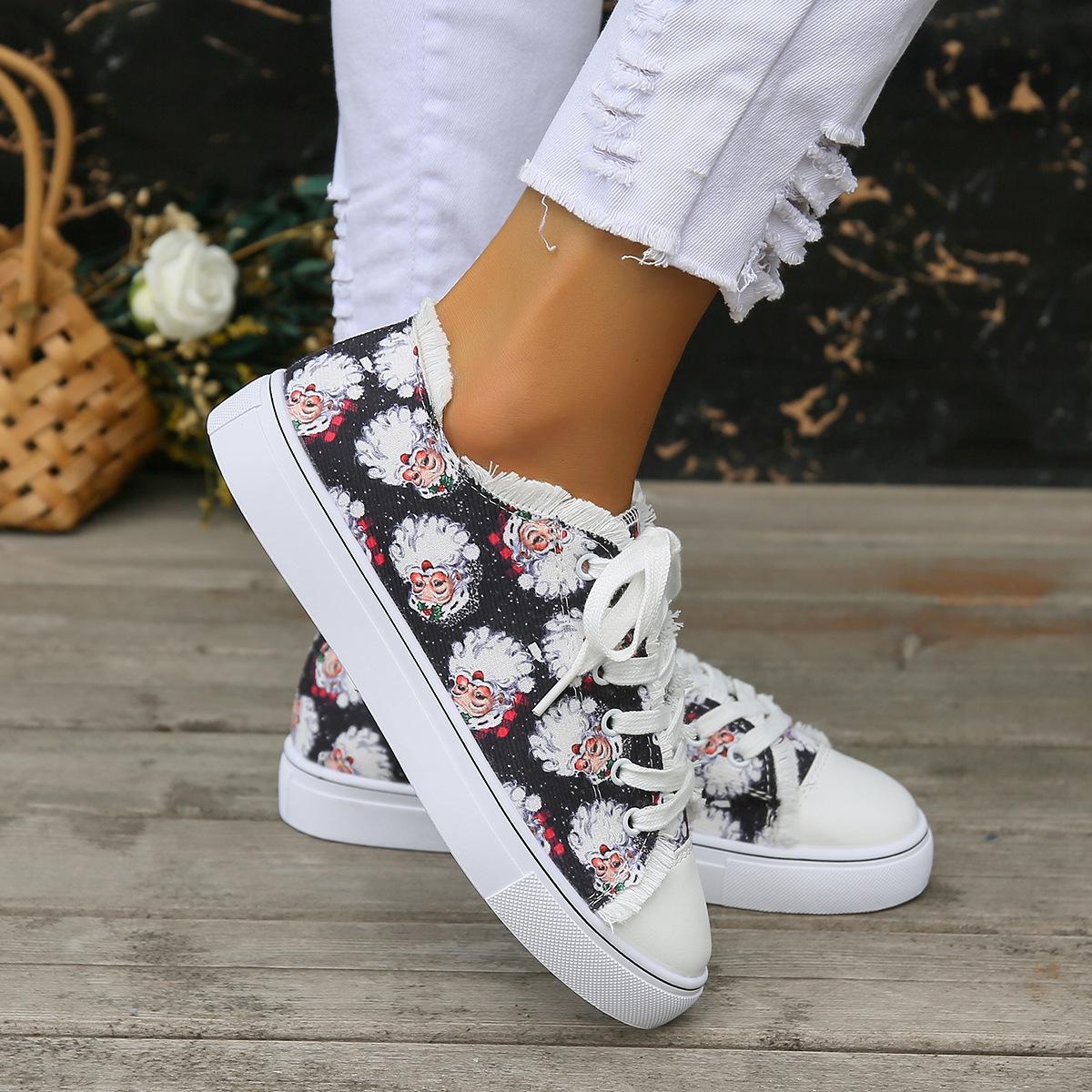 

Рождественские парусиновые туфли с принтом узора старика с белой бородой, универсальные повседневные туфли на плоской подошве, спортивная обувь 43