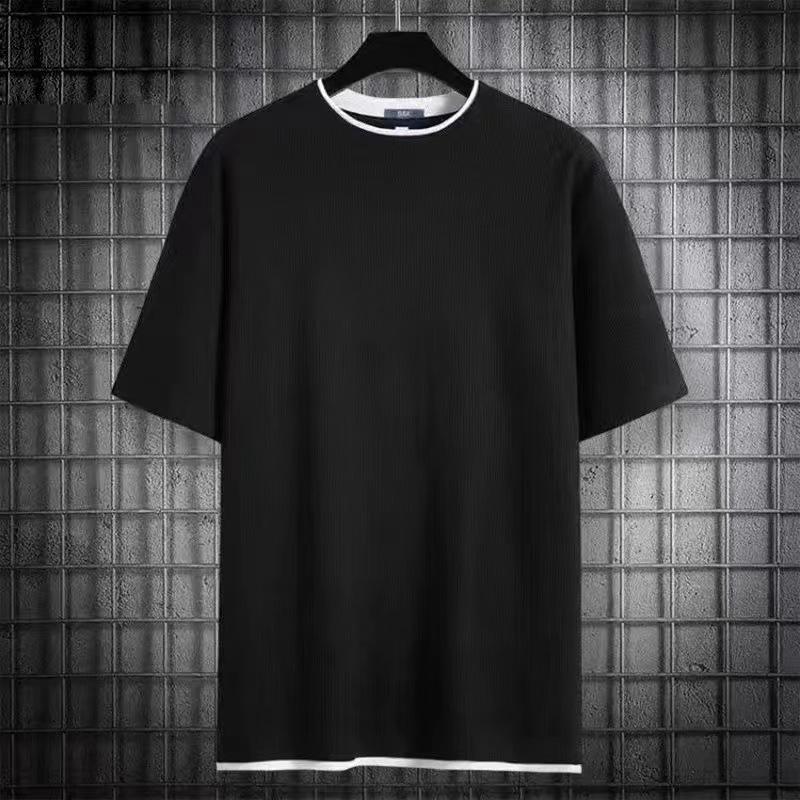 

Мужская летняя вафельная футболка из двух частей свободного покроя с коротким рукавом M