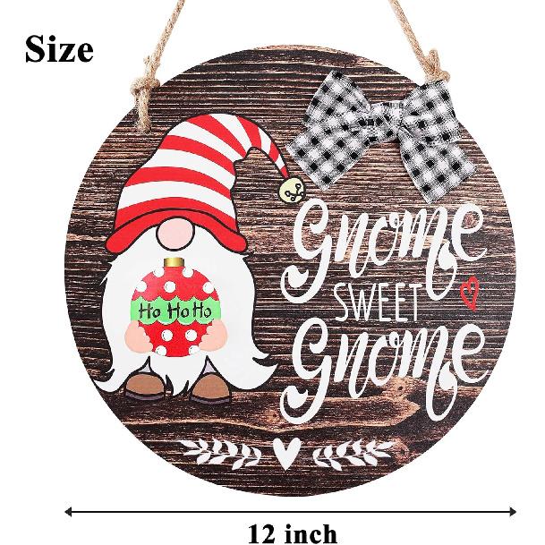 CYNOSA Interchangeable Seasonal Gnome Sweet Gnome Welcome Sign Front Door Decor Wooden Gnome Door Hanger, 12 Inches Farmhouse Wall Sign Gnome Decor