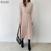ZANZEA Abito casual da donna a maniche lunghe con scollo tondo tinta unita