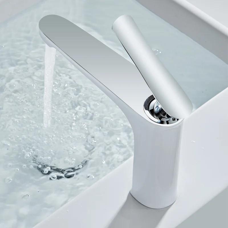 White Brass Basin Faucets Bathroom Waterfall Handle Single Faucet Cold and Hot Water Vessel Sink Mixer Tap Crane Black&Gold