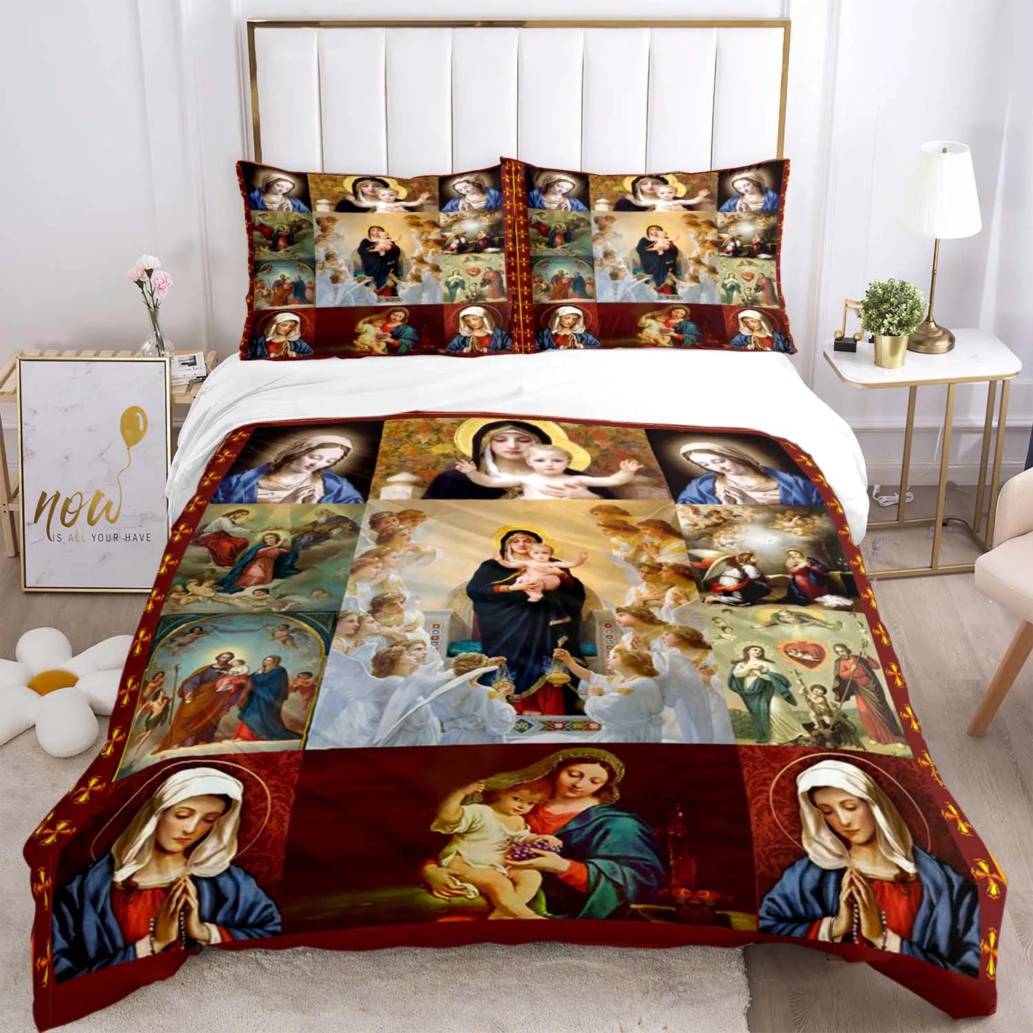 

Комплект постельного белья «Иисус, Дева Мария», пододеяльники для фильмов ужасов на Хэллоуин, детское постельное белье, декор, постельное белье с наволочкой, без простыни, 3 шт. EU single(135x200cm)