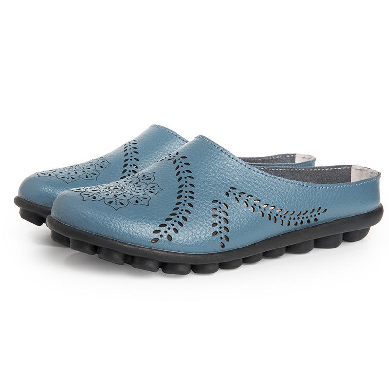Women Slippers Spring Summer Casual Leather Low Cut Flat Peas Toe Mother