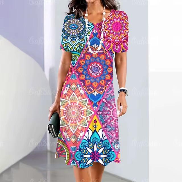3D Digital Printing Dresses Women's Summer Short-sleeved O-neck Casual Loose Dress