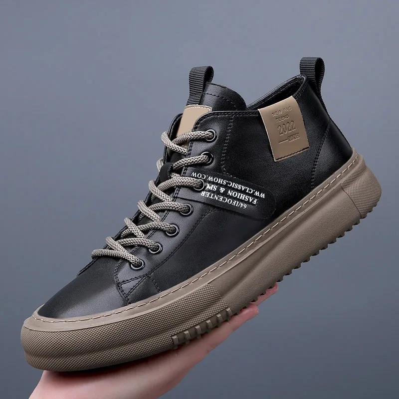 Fashion Street Style Men's Leather Sneakers Comfortable Casual Shoes for Men Non-Slip Vulcanize Shoes Fashion Ankle Boots Skate Footwear