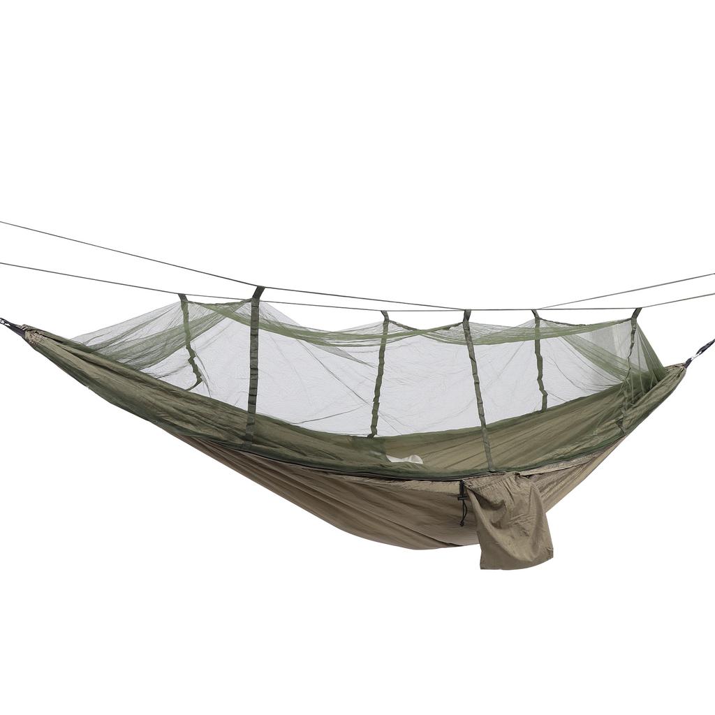 Camping Hammock with Net Tree Friendly Straps Storage Bag Portable for Hiking Backyard Relaxing Camel Green