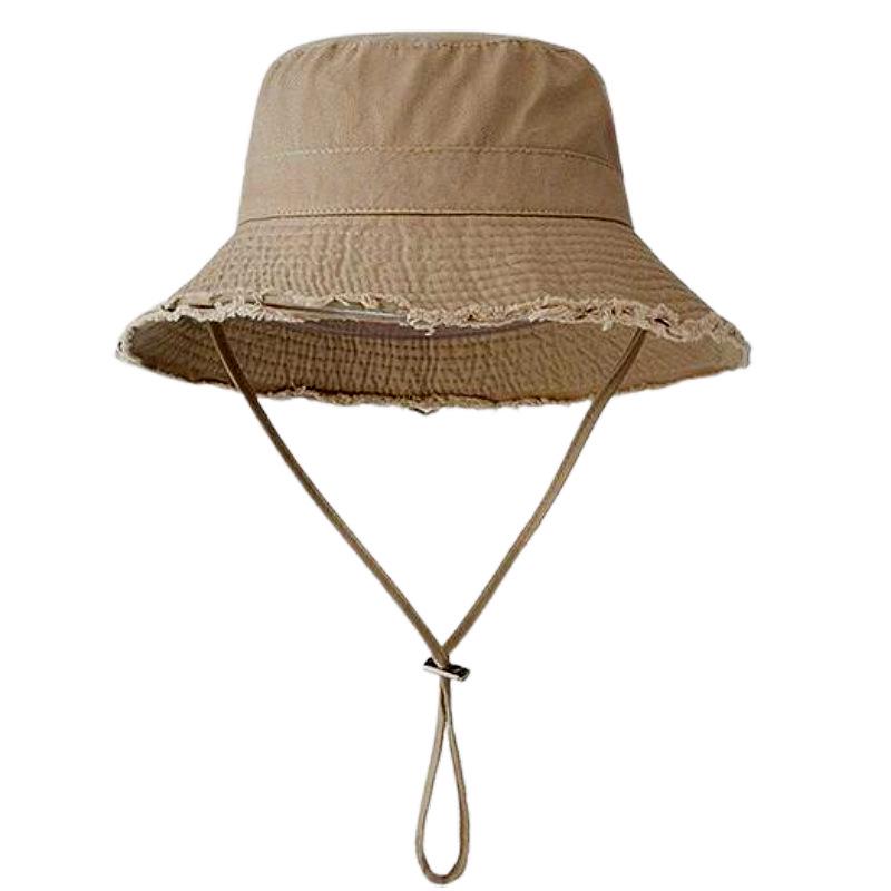 Frayed Edge Cotton Bucket Hat: Summer Sun Protection for Outdoor Travel and Shopping