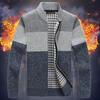 Yousheng Men Sweater Coat Thick Plush Colorblock Zipper Closure Stand Collar Knitted Loose Keep Warm Jacket Autumn Winter Cardigan Outerwear