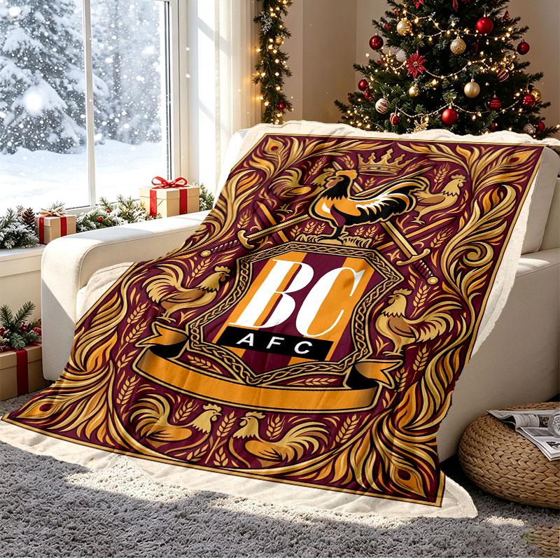 Bradford City AFC Pattern Blanket for Home Decoration, Bed, Sofa, Car Travel, Camping, Suitable for All Seasons, Birthday Christmas Gift