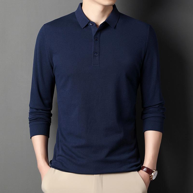Men's Standing Collar Lapel Large Size Striped Long Sleeve Casual Business Pullover Long Sleeve
