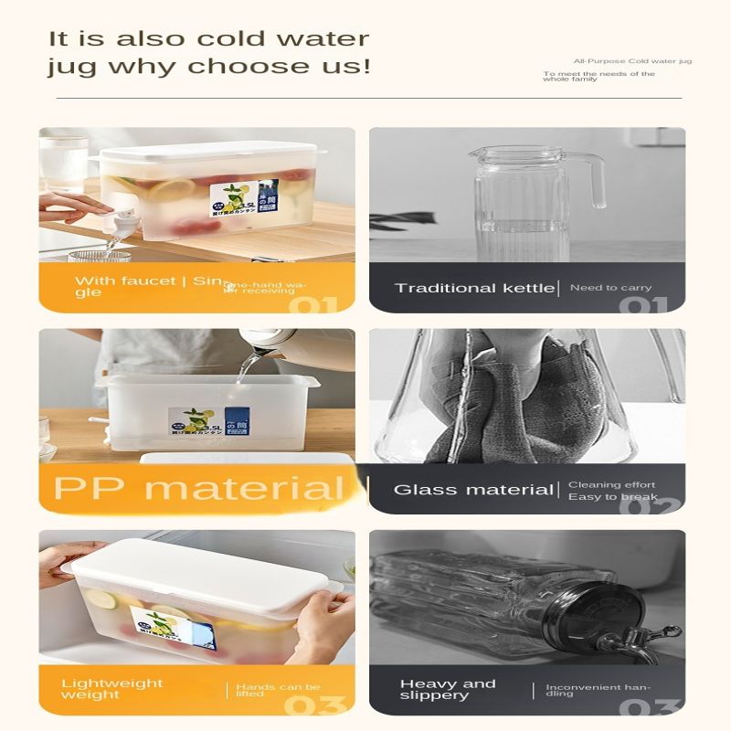 Andy Water Pitcher Jug With Faucet Lemon Juice Kitchen Drinkware Kettle Pot Cold Water Bottle