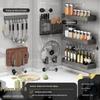 Gunmetal Wall-Mounted Kitchen Rack: No-Drill Seasoning, Knife Holder, Multifunctional Storage Solution