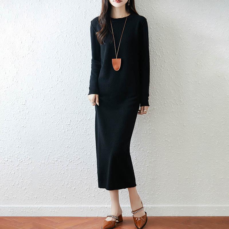 Women Sweater Dress 100% Wool MODERN NEW SAGA O-neck Knit Long Pullover Winter Jumpers Wool Long Dress Female