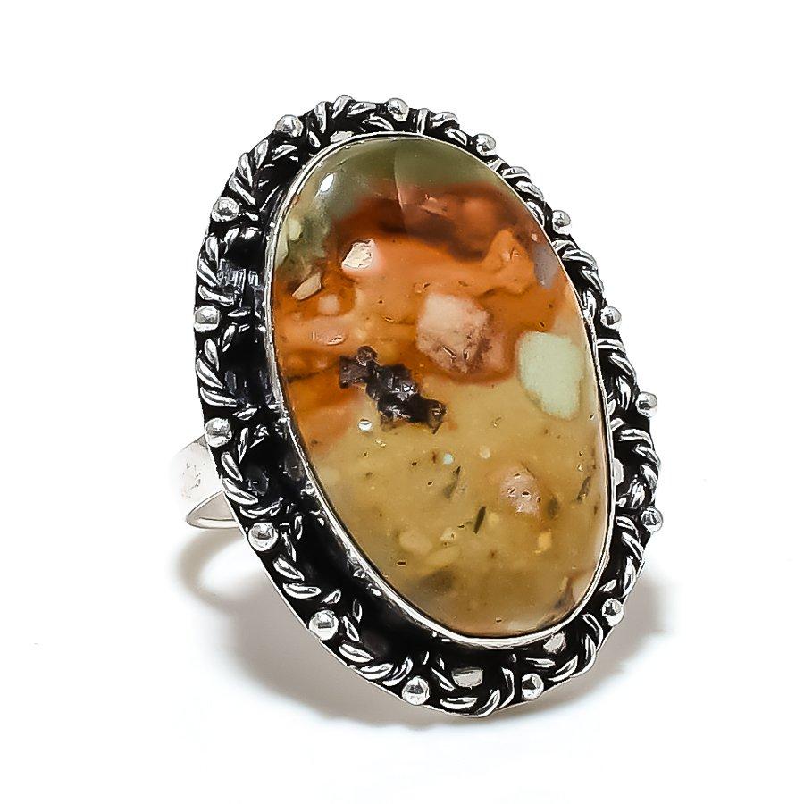 Landscape Jasper Gemstone Handmade 925 Sterling Silver Jewelry Ring 8 SU-10009