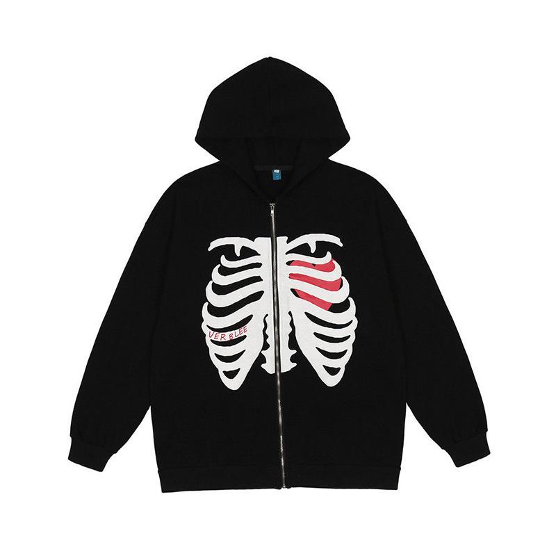 Clearance: Women's Hooded Long-Sleeve Sweatshirt - Halloween Skull Print, Loose Fit. No Returns/Exchanges.