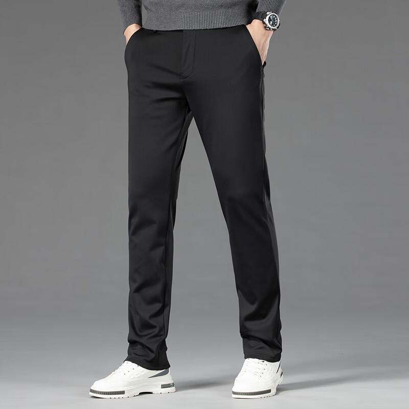 FAPAI Men's Winter Fleece-Lined Straight-Leg Business Dress Pants