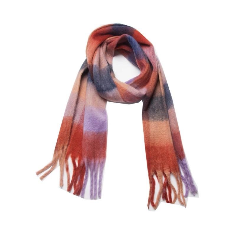 Winter Yarn Thicken Style Luxury Multicolour Plaid Faux Mohair Scarf Women Tassel Long Ring