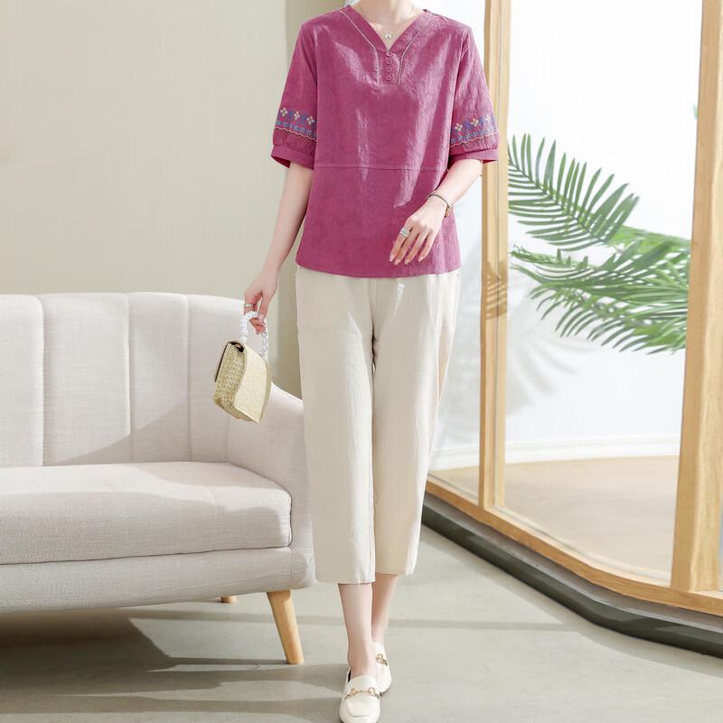 LangSha Women's Summer Cotton Linen Two-Piece Outfit