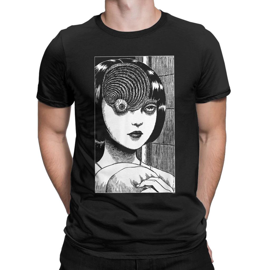 Junji Ito Scar Spiral Girl T-Shirts Men Vintage Cotton Tees Round Collar Short Sleeve T Shirts Gift Clothing