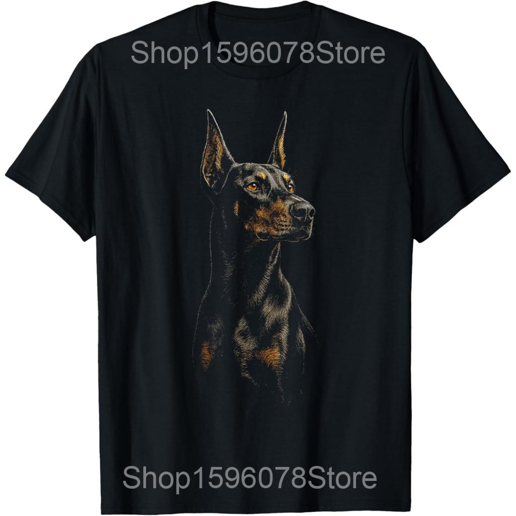 Vintage Doberman Blowing Dog Dad Mom Owner T Shirts Men Cotton Humor Streetwear Tee Shirt Short Sleeve Unisex Loose Clothing
