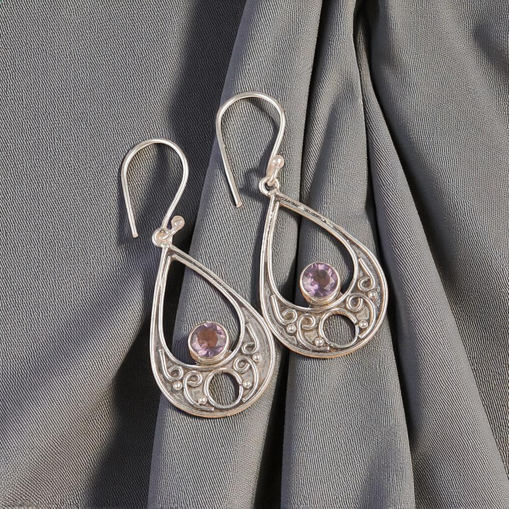Amethyst Gemstone 925 Sterling Silver Handmade Jewelry Earrings 1.91" For Women EE-90-5