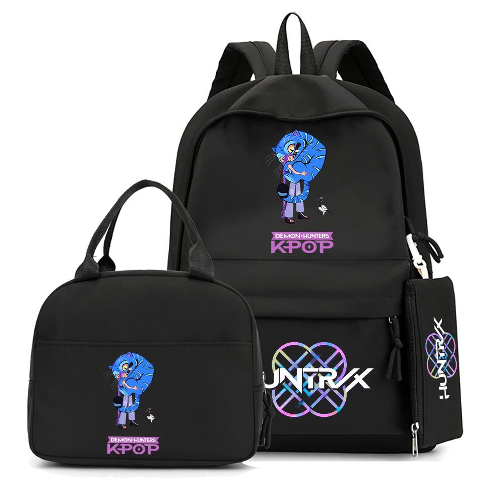 4Pcs/set Anime K-Pop Demon Hunters Printed Backpack with Handbag Pencil Case for Teenager Student Boy Girl Schoolbag Bookbag Large Capacity Travel Bag