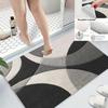 Black White Abstract Bath Mat - Geometric Non-Slip Flannel Rug for Kitchen Shower Tub, Soft Modern Home Decor Bedroom Office