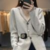 suit collar solid color long-sleeved knitted sweater women's autumn and winter new casual loose long-sleeved versatile cardigan short jacket