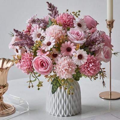 1pc Artificial Flowers Fake Roses Flower Bouquet Silk Daisy Dandelion Flowers Bulk For Wedding Home Party Decoration Table Centerpieces, Valentine Day