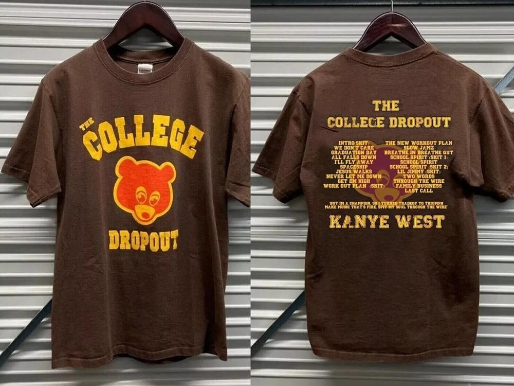 Канье Уэст Коллаж Dropout Базовый Стиль 2 Стороны Коричневая Короткий Рукав Унисекс Футболка Унисекс Футболка L