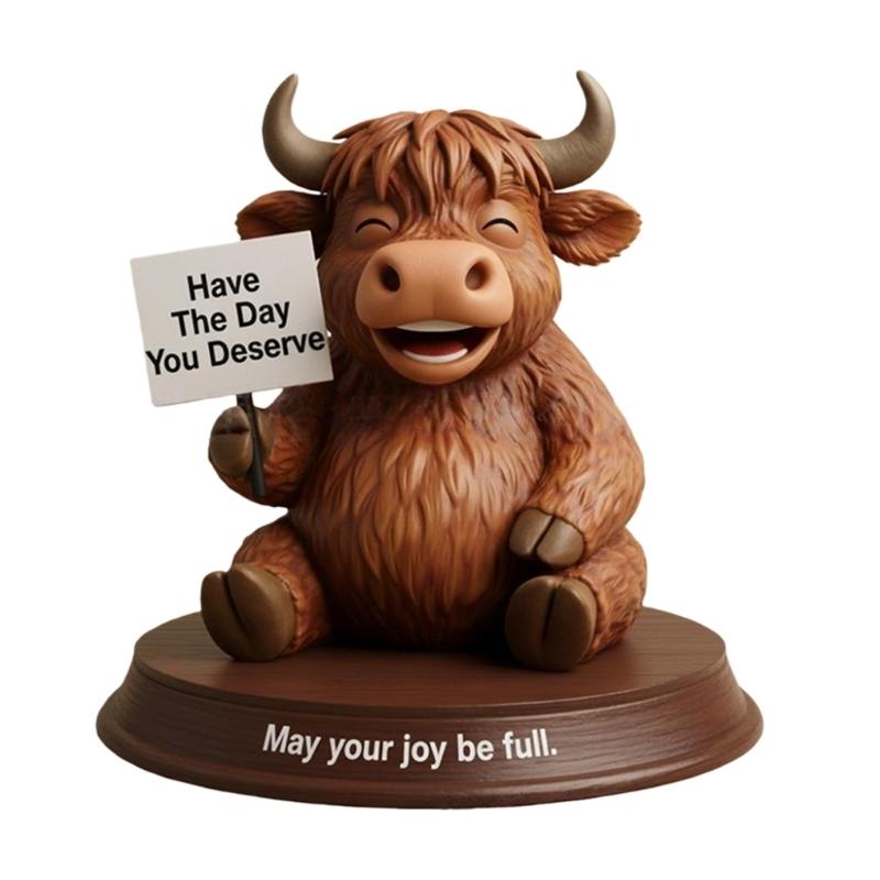 Coffee Highlands Cow Figurines Farmhouse Decors,Resins Animal Statue Table Ornament Garden Bookshelfs Decors Calf Lover