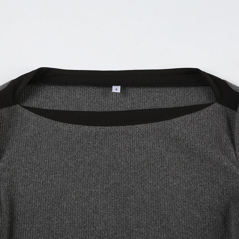 Women's Color Contrast A Line Collar Slimming Simple Spice Girl Waist All Casual Long Sleeved Blouse