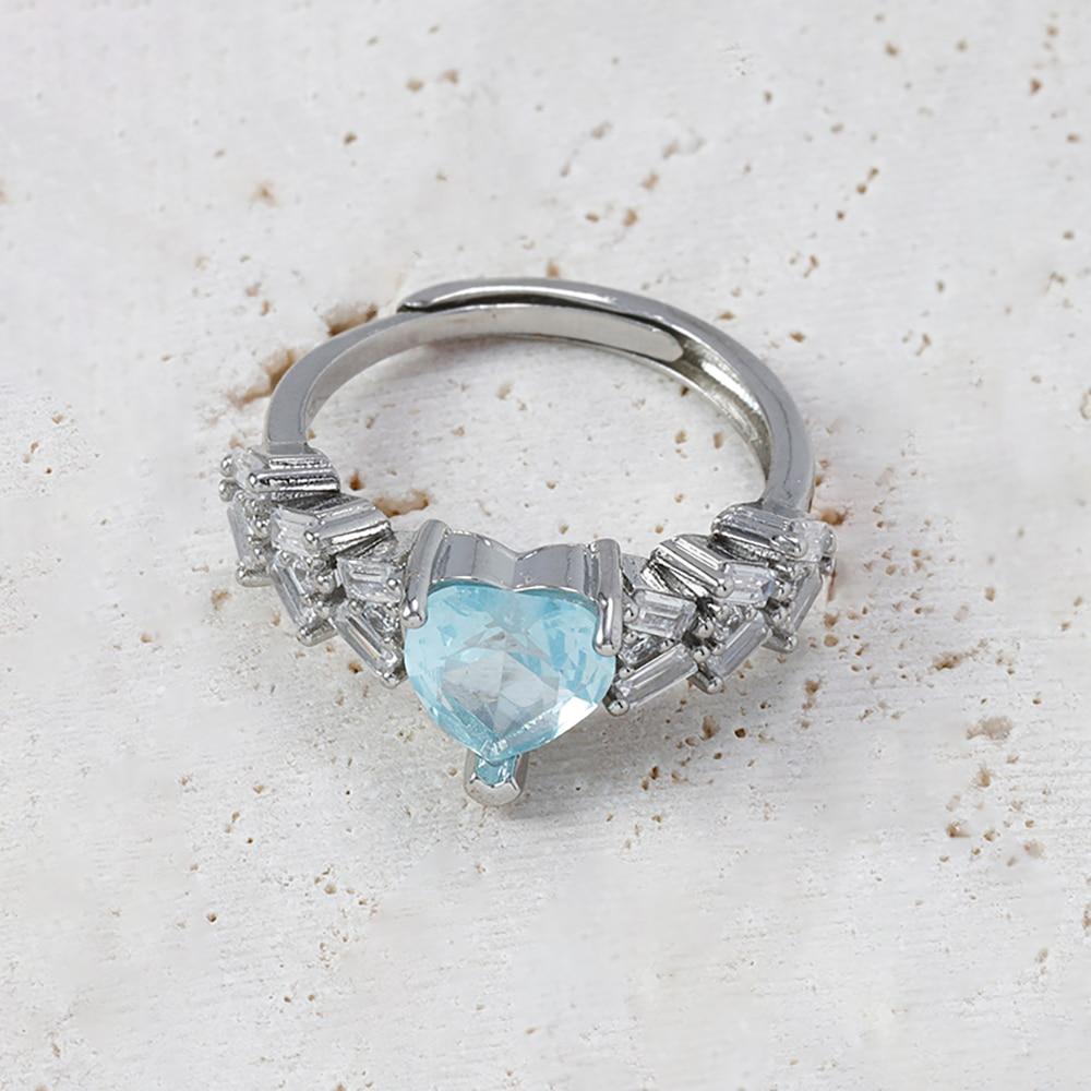 Fashion CZ Zircon Blue Heart Rings For Women Stainless Steel Geometry Adjustable Finger Ring Christmas Gift Love Jewelry
