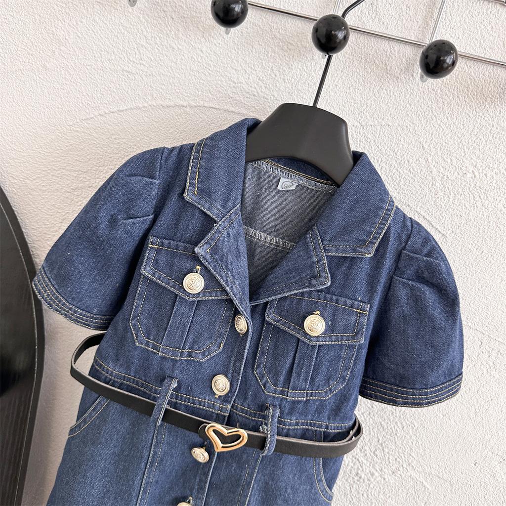 Vestito in Denim da Bambina Nuovo Estivo Sottile Denim Elegante Vintage Versatile