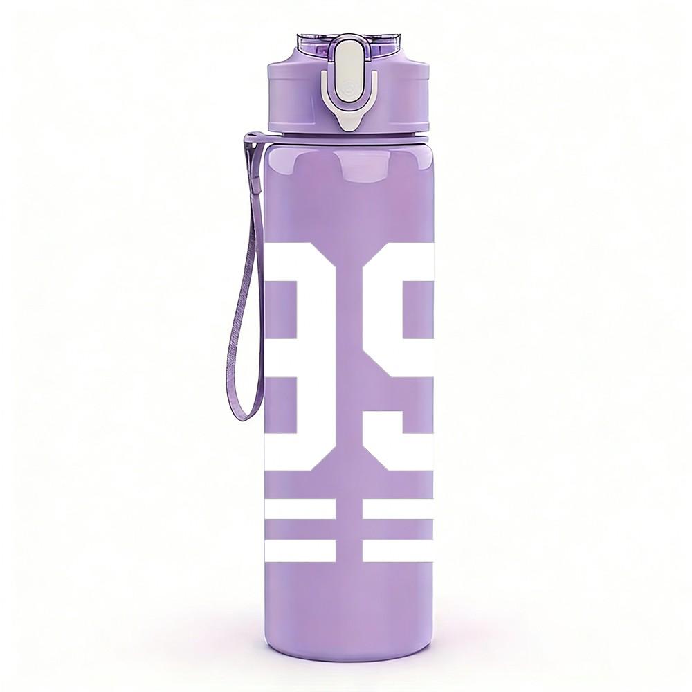 1PC White Number 99 Text Print 750ml Color Plastic Sports Water Bottle Leakproof Flip Straw Lid Suitable for Sports Office Home Use