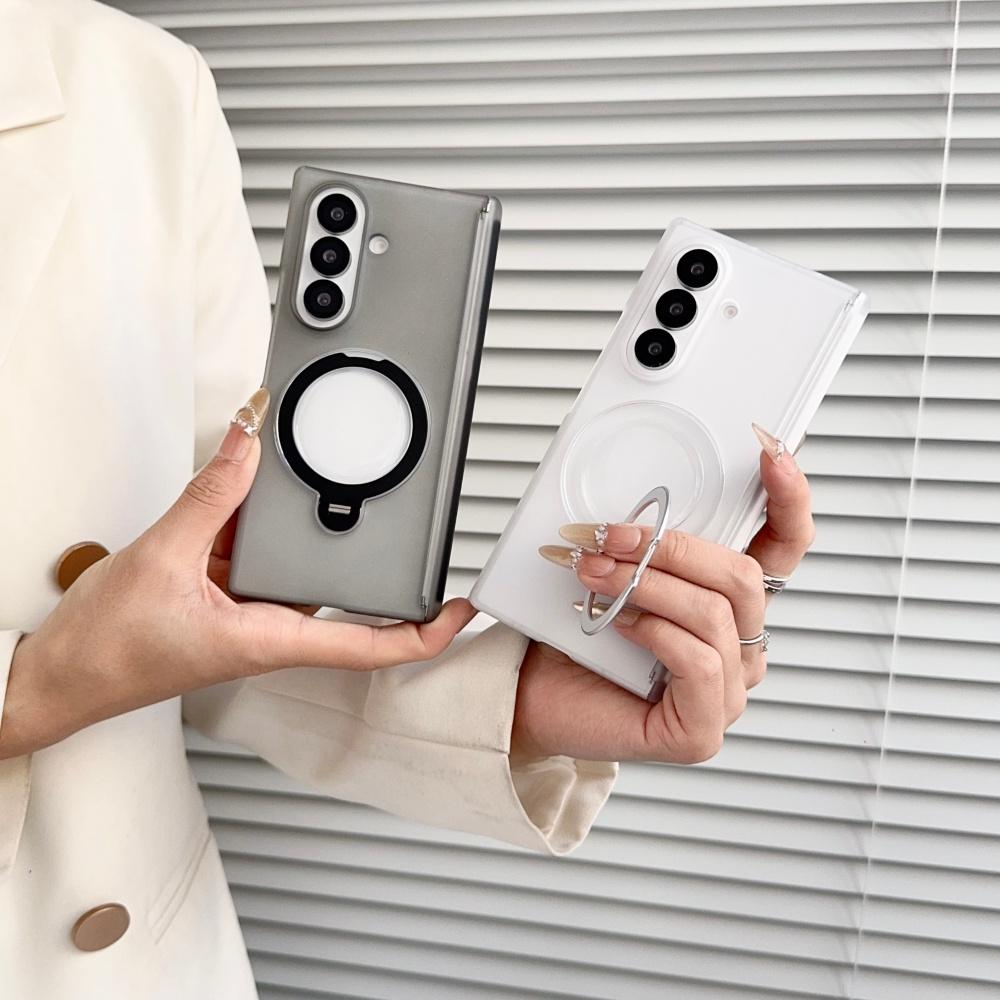 Supporto Rotante a 360° Custodia Magnetica Trasparente per Samsung Galaxy Z Fold 7 6 4 zfold Supporto ad Anello Cover Rigida in Acrilico Opaco