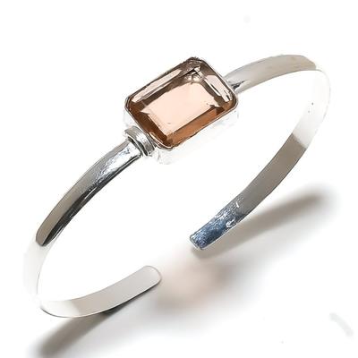 Pulseira de punho de prata esterlina 925 feita à mão natural morganita ajustável m5d61